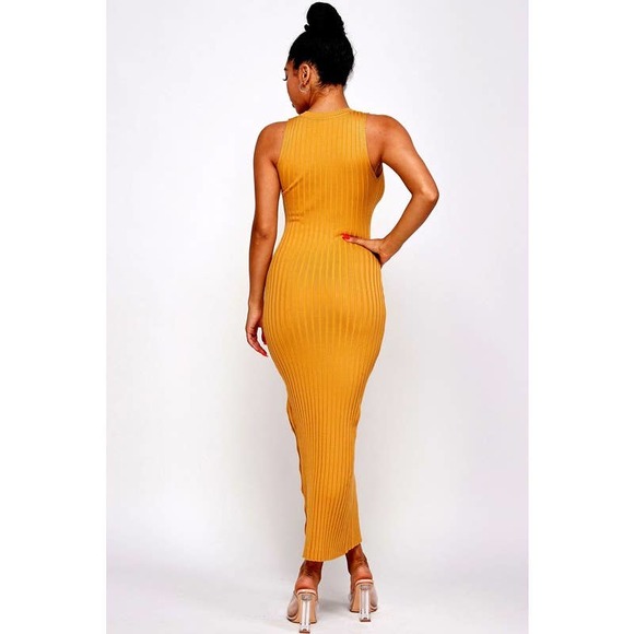 Womens Sleeveless Body Con Maxi Dress Egg Yolk color - Picture 3 of 4